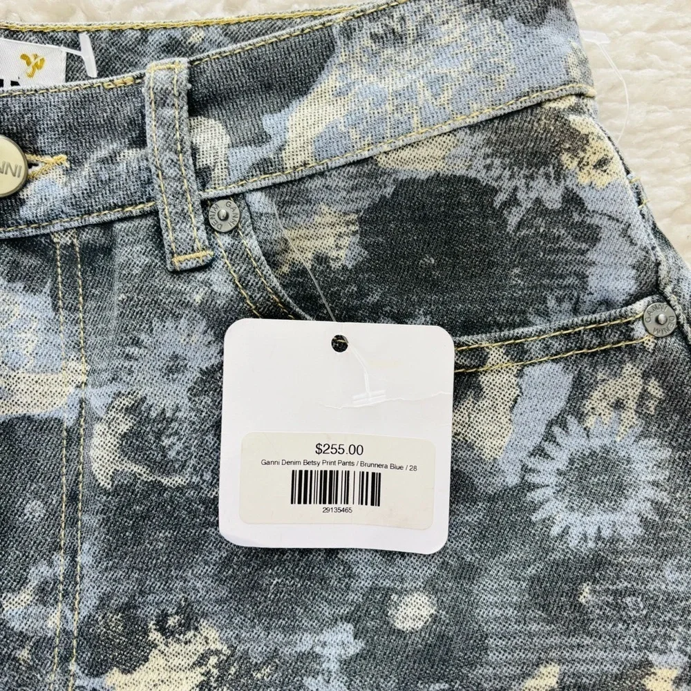 Ganni Denim Betzy Print Brunnera Blue/Multicolor Floral Patterned Flare Jeans 28